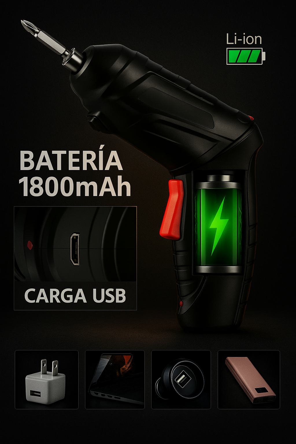 Destornillador Inalámbrico 4.8V con 47 Piezas – Herramienta Versátil para Todo Tipo de Trabajos