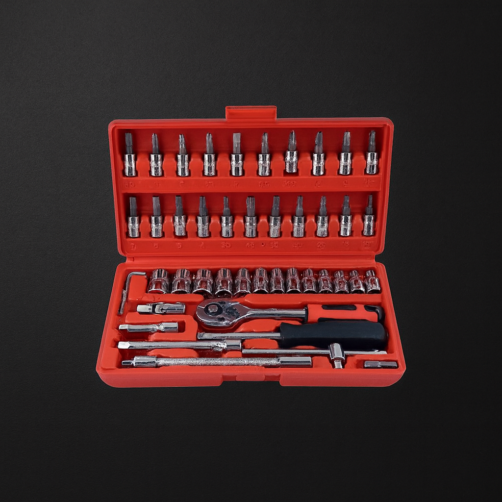 Kit de Llaves de Carraca y Vasos 46 Piezas | Acero de Aleación Premium